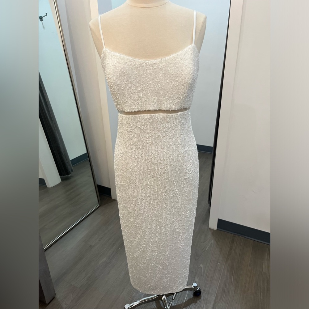 Jenny Yoo White Sequin Midi Dress